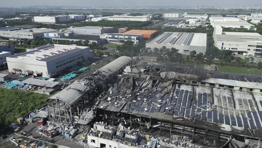 Factory explosion accident , Pingtung, Taiwan (aerial Shot)- 4K_HDR_Dlog