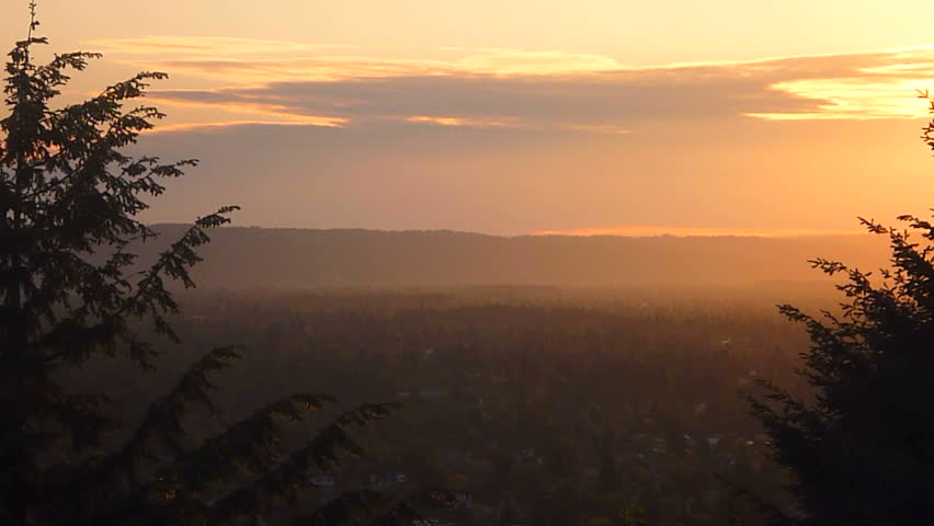 Colorful sunset at dusk over Portland Oregon.