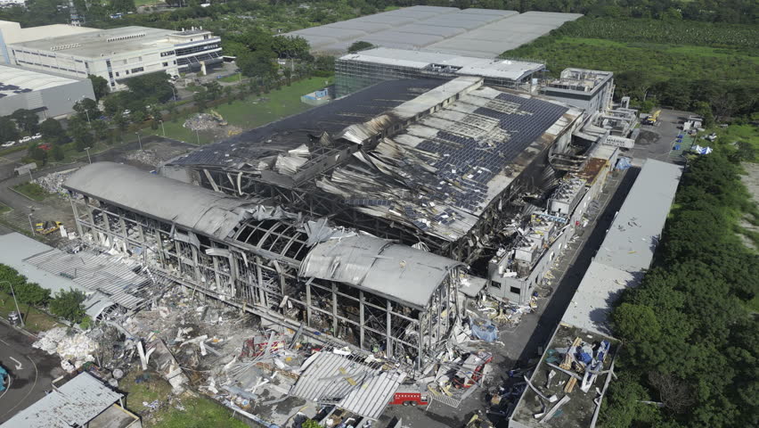 Factory explosion accident , Pingtung, Taiwan (aerial Shot)- 4K_HDR_Dlog