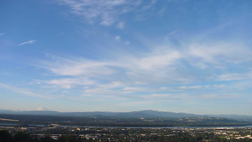 Time lapse over Portland, Oregon and Washington with Mt St Helens in background