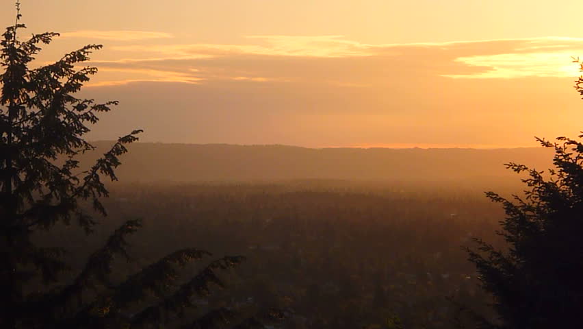 Time lapse of colorful sunset at dusk over Portland Oregon