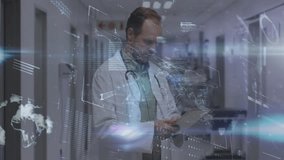 Animation of digital data interface over caucasian male doctor. global medicine, technology, data processing and digital interface concept digitally generated video. - Powered by Shutterstock - Get 15% off with code: PIKWIZARD15