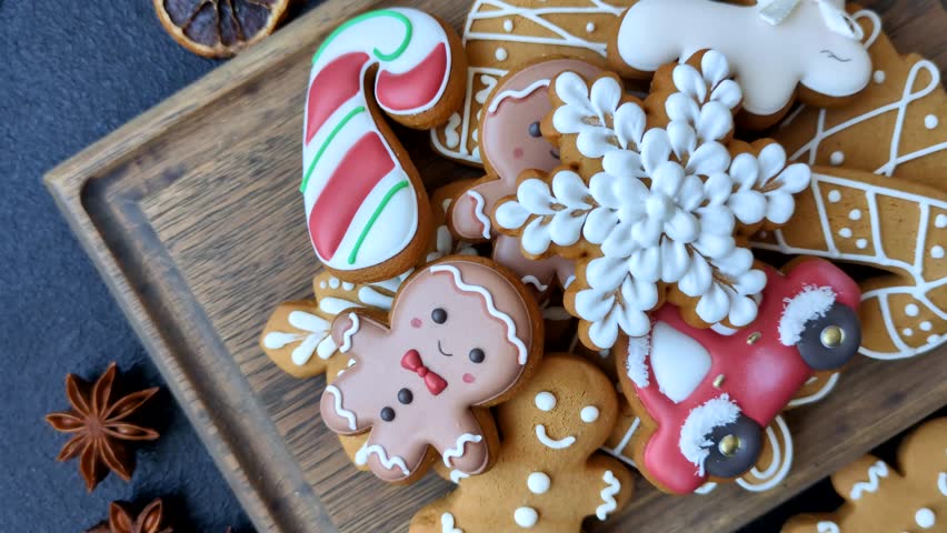 Christmas gingerbread, cookies, or baked goods for the winter holidays. Christmas gingerbread as a backdrop for your design