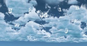 Animation of numbers data processing over clouds. Global cloud computing, business, finance, computing and data processing concept digitally generated video. - Powered by Shutterstock - Get 15% off with code: PIKWIZARD15