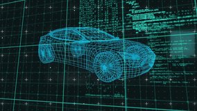 Animation of 3d car model and data processing over grid. Global car engineering, business, finance, computing, connections and data processing concept digitally generated video. - Powered by Shutterstock - Get 15% off with code: PIKWIZARD15