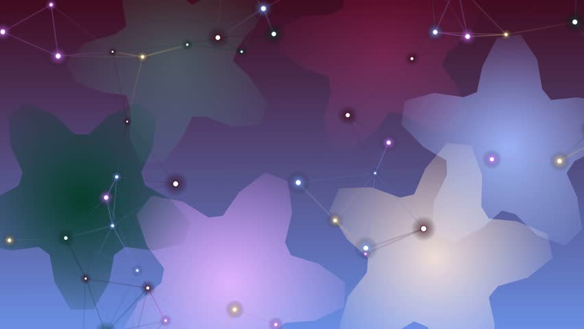 a group of colorful stars on a night sky background with string lights