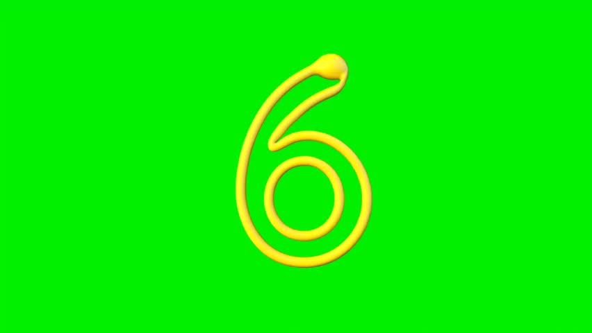 Yellow number six symbol is displayed on bright green square background 
