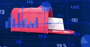 Animation of financial data processing over retro post box. Global business, finance, cloud computing and data processing concept digitally generated video. - Powered by Shutterstock - Get 15% off with code: PIKWIZARD15