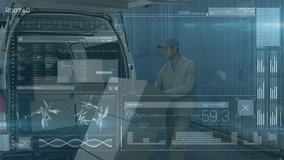 Animation of data processing over caucasian male courier. business, technology and delivery services concept digitally generated video. - Powered by Shutterstock - Get 15% off with code: PIKWIZARD15
