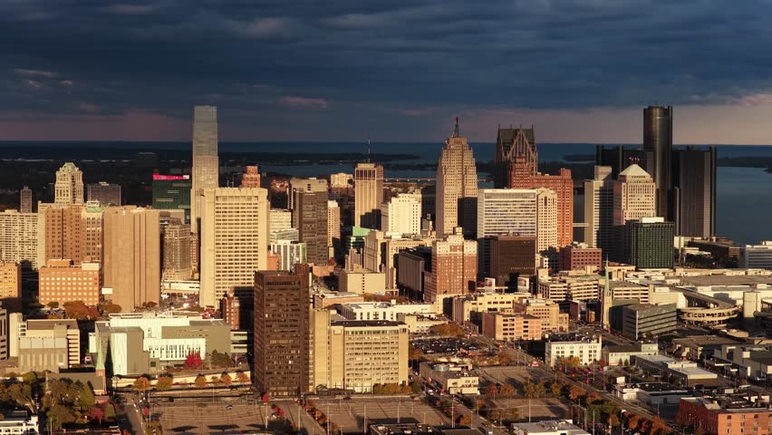 Detroit Michigan Downtown City Skyline