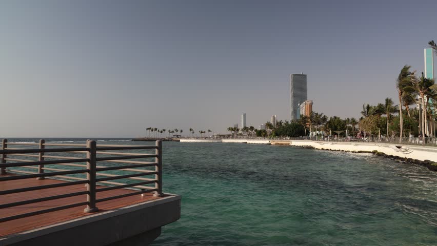 Jeddah, Saudi Arabia Feb 20 2026 - View of Jeddah beach  Red Sea corniche View, Waterfront , 