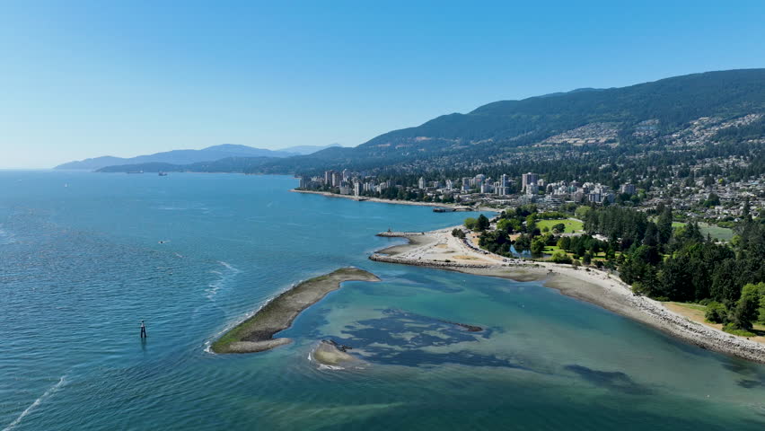 West Vancouver Waterfront Hyperlapse at Ambleside Park with North Shore Mountains, British Columbia
