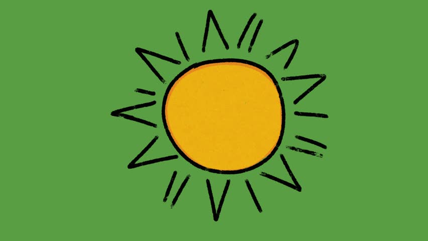 Cute Smiling Sun Face Hand Drawn 2D Animation on Green Screen | Cartoon Doodle Sunshine Overlay Effect Asset