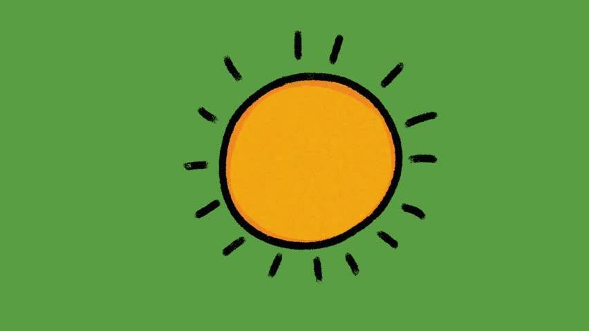 Cute Smiling Sun Face Hand Drawn 2D Animation on Green Screen | Cartoon Doodle Sunshine Overlay Effect Asset
