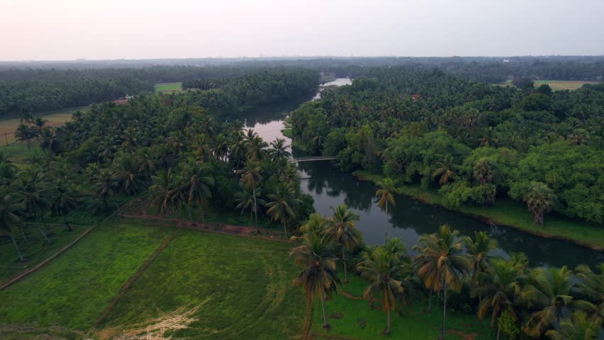 Udupi, Karnataka, India - 19 February 2023
River Hanging Bridge Nature Background, Kemthuru Hanging Bridge