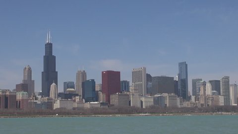 CHICAGO, USA - APRIL 17, 2013, Pan right, skyline of Chicago by day