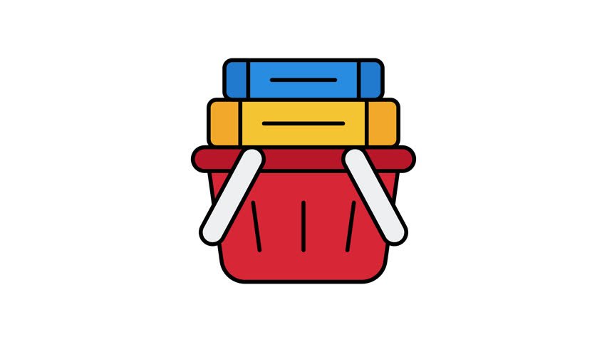 Animated Book Shopping Basket Icon. Online Bookstore Symbol for World Book Day, Reading Purchase and Literature Sale