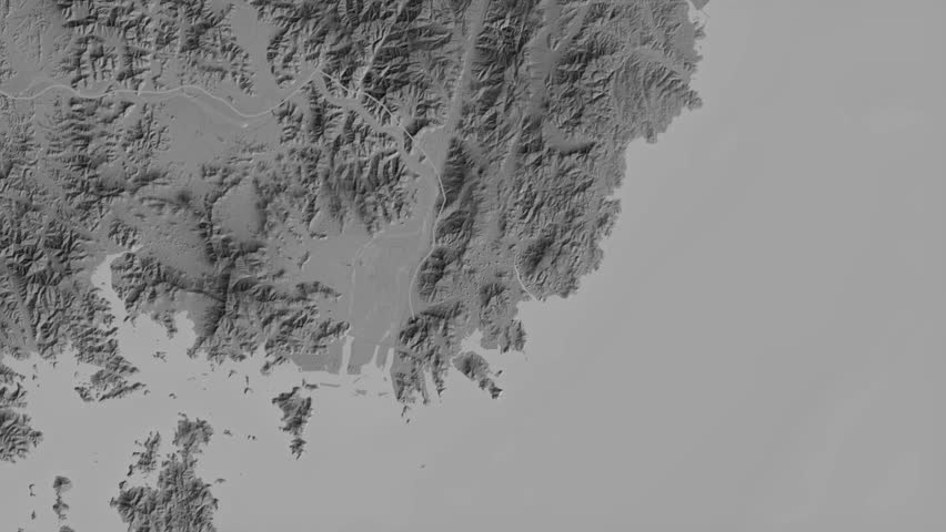 Busan region, South Korea, extruded. Grayscale map