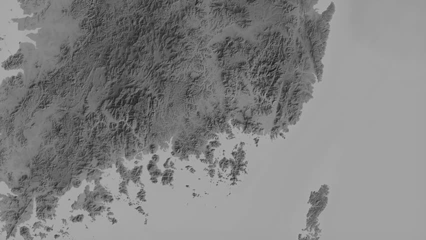 Gyeongsangnam do region, South Korea, extruded. Grayscale map