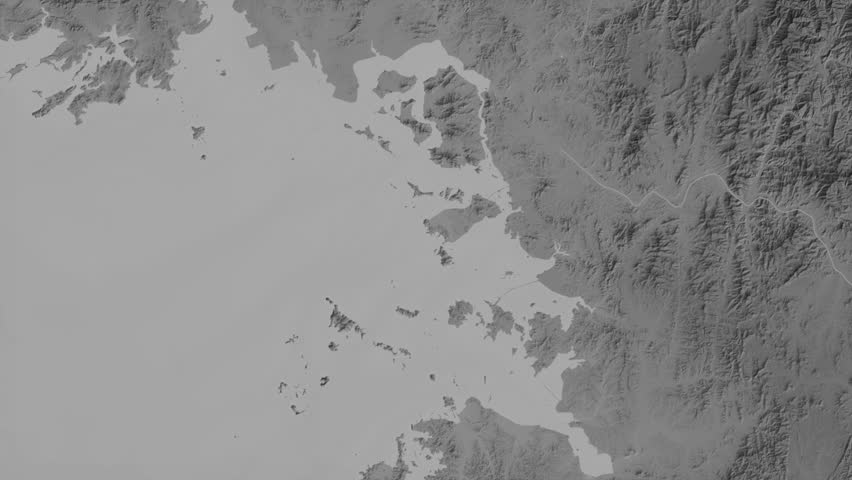 Incheon region, South Korea, extruded. Grayscale map