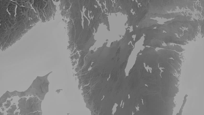 Vastra Gotaland region, Sweden, extruded. Grayscale map