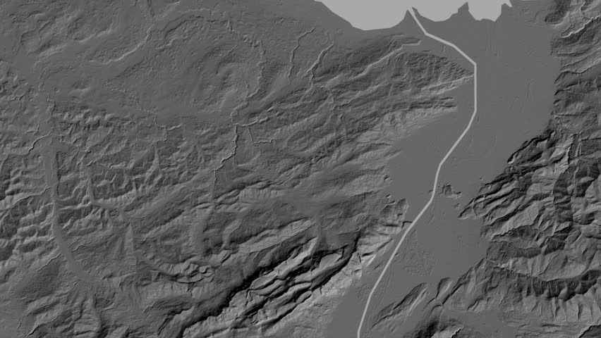 Appenzell Ausserrhoden region, Switzerland, extruded. Grayscale map