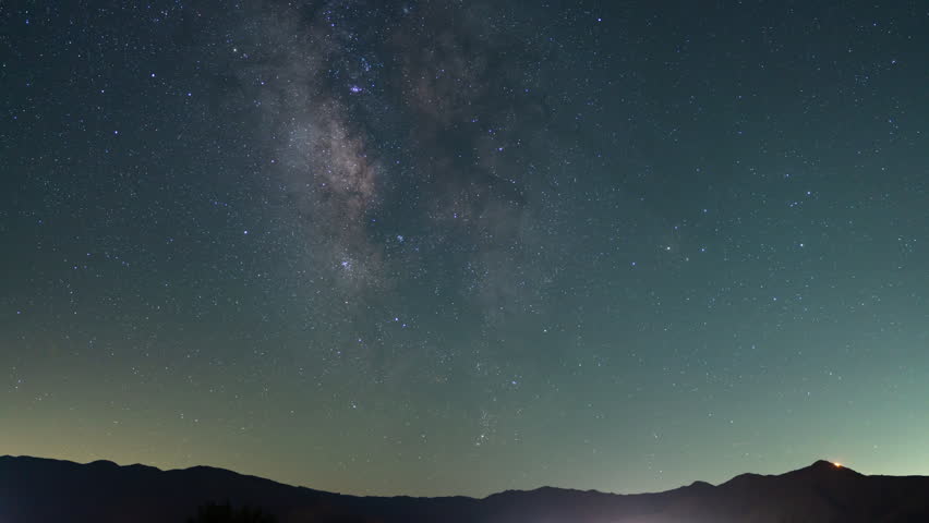 Star Trails of Milky Way Galaxy at 35mm in South Sky Above Sierra Nevada Mountains Astrophotography Time Lapse in California USA