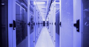 Animation of data processing over server room. Global technology, computing and digital interface concept digitally generated video. - Powered by Shutterstock - Get 15% off with code: PIKWIZARD15
