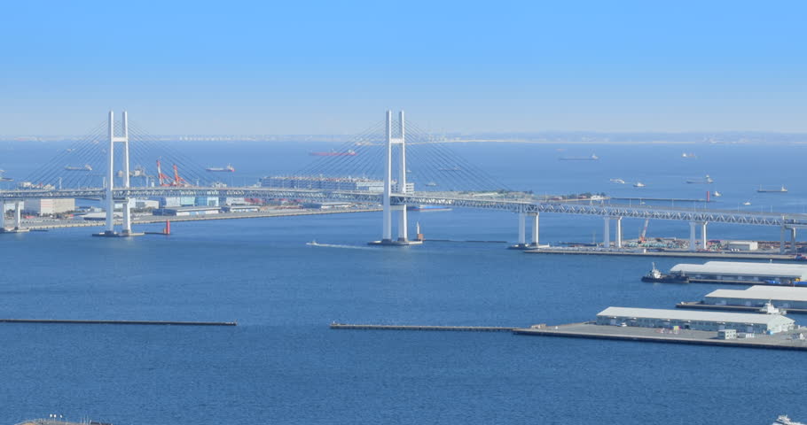 Yokohama Bay Bridge and the sea seen from the top of the building