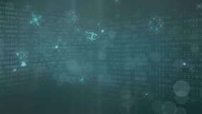 Animation of binary code, data processing oand molecules on green background. Science, biology, human anatomy and technology concept digitally generated video. - Powered by Shutterstock - Get 15% off with code: PIKWIZARD15