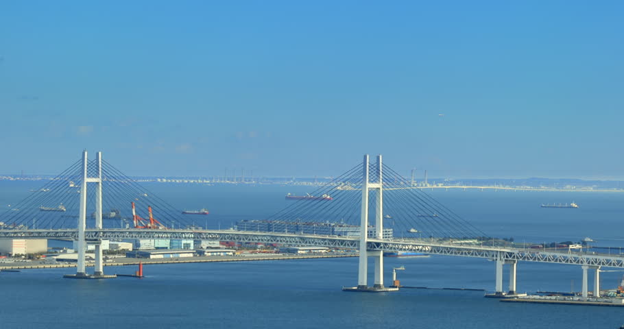 Yokohama Bay Bridge and the sea seen from the top of the building