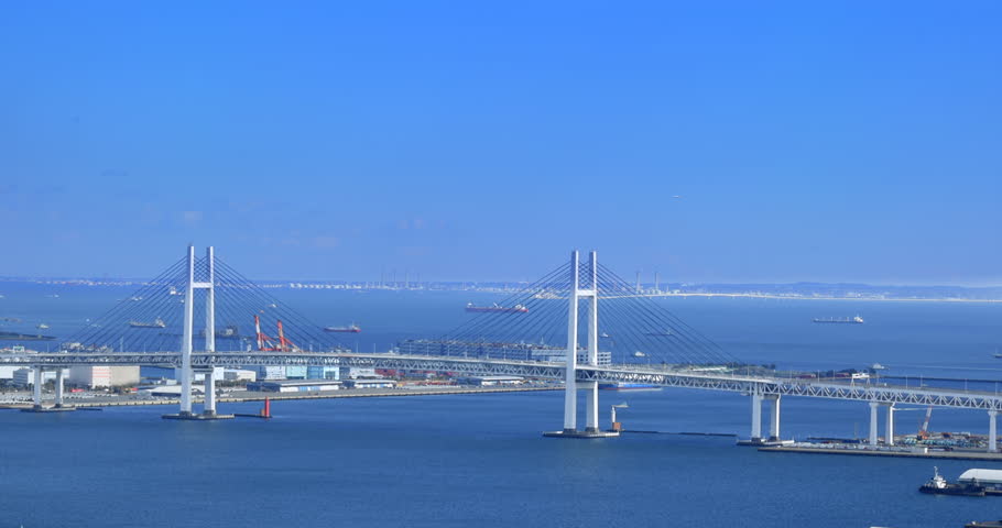 Yokohama Bay Bridge and the sea seen from the top of the building