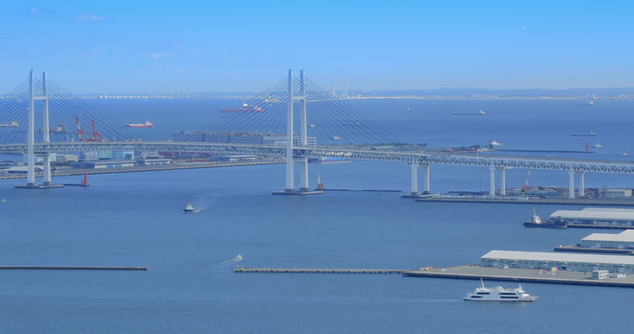 Yokohama Bay Bridge and the sea seen from the top of the building