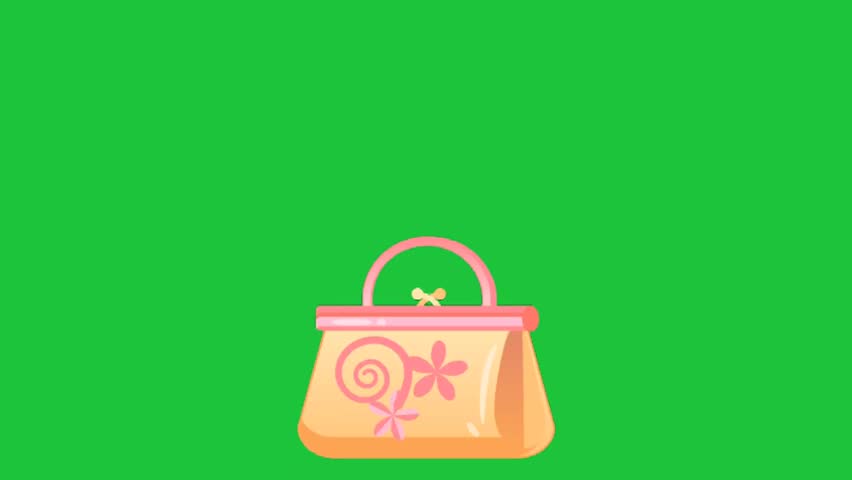Cute pink handbag with floral design isolated on green screen background seamless loop fashion accessory animation video