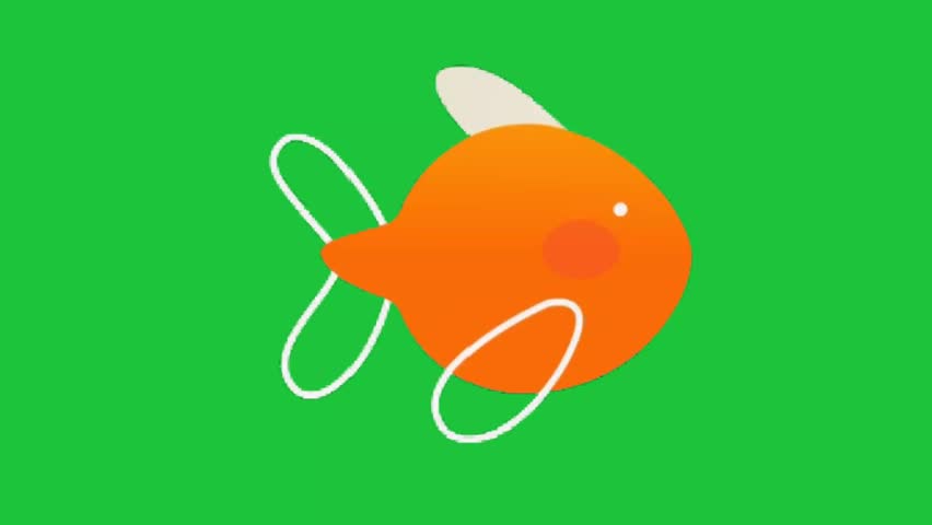 Cute orange cartoon fish swimming playfully, simple flat design with smooth motion, colorful vector animation on green background loop