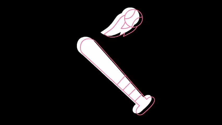 Baseball bat hitting ball outline icon animation on black background sport equipment symbol design