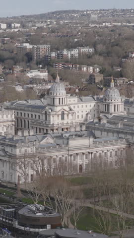 Vertical aerial view of the Old Royal Naval College located in Greenwich, London