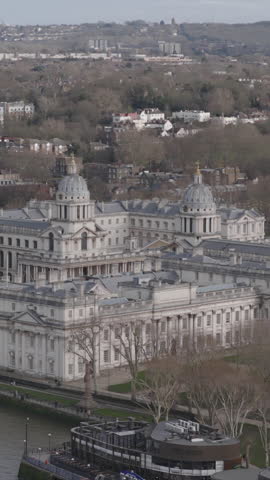 Vertical aerial view of the Old Royal Naval College located in Greenwich, London