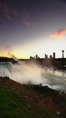 Niagara Falls, New York, USA from the rim of the falls on an autumn dusk.