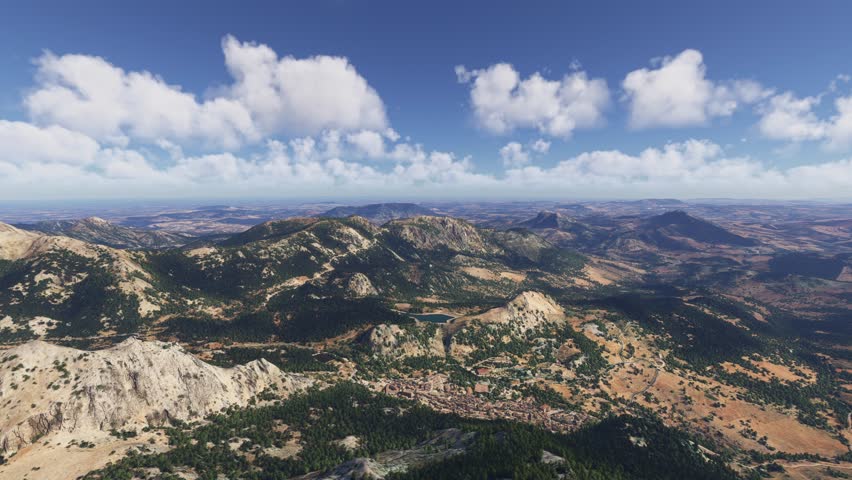 3D - Aerial drone shot of Parque Natural Sierra de Grazalema in Cádiz. Spain