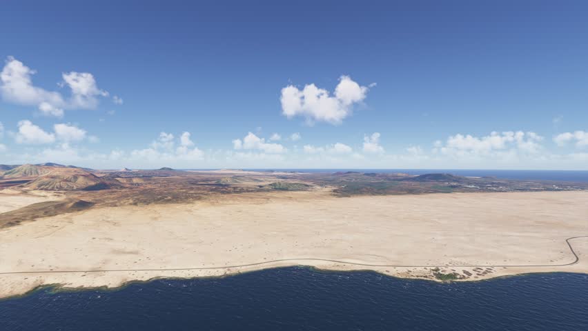 3D - Aerial view Beaches of Corralejo in Parque Natural de Corralejo. La Oliva. Fuerteventura. Spain