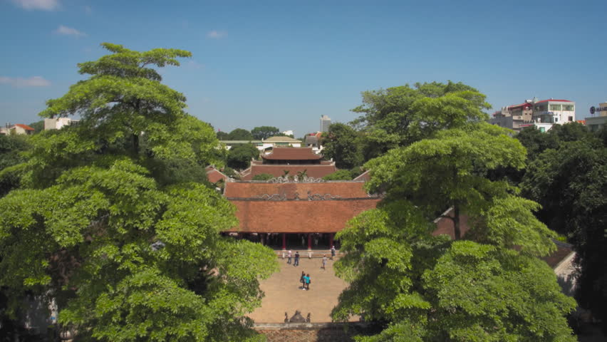 Aerial view of the temple of literature with tourists visiting the famous landmark in hanoi