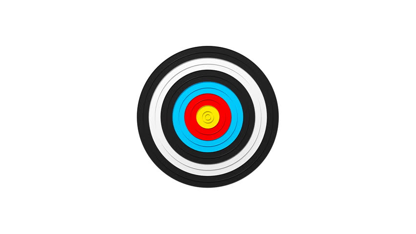 Archery target with many arrows. One hits the center bullseye, showing success, while others miss. Concept for business success, goals, accuracy, and leadership.  