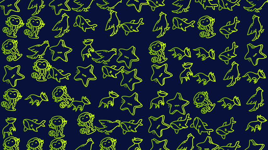 Doodle animal seamless pattern cartoon monkey bird shark