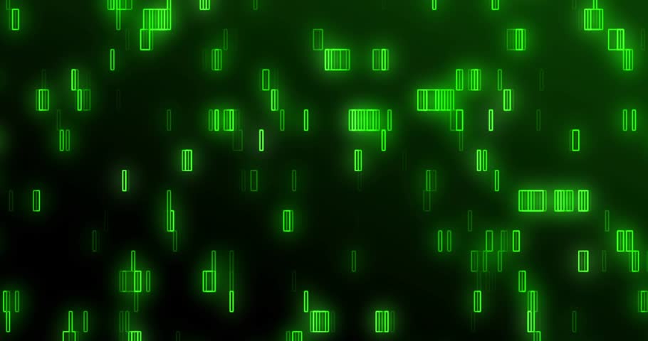 central emitter bursting, forming ribbon knot, shrinking into neon green glyphs, visualizing flow. Particle, trails, glow, loop, glyph, digital, luminous