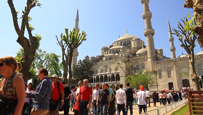 ISTANBUL - MAY 16: Tourists visit Blue Mosque on May 16, 2013 in Istanbul.