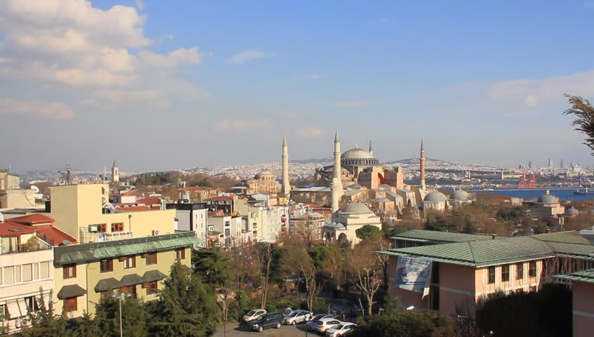 Hagia Sophia museum in Istanbul, Turkey. Built between 532-537 AD. Pan Video.