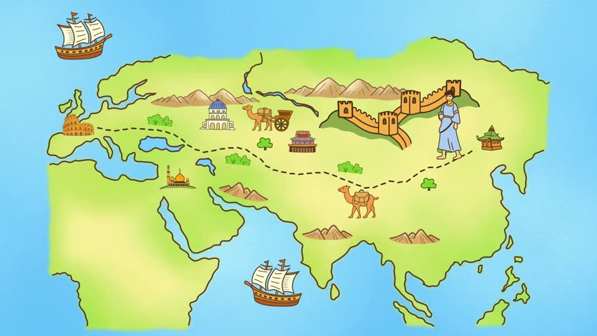 motion of history and trading, Ancient Silk Road, silk trade with China, The Silk Road was a network of trade routes connecting China and the Far East with the Middle East and Europe