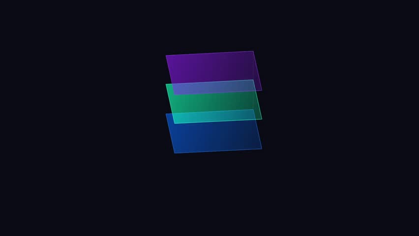 3D layered charts float in space with soft neon rims, creating a tech-corporate aesthetic.