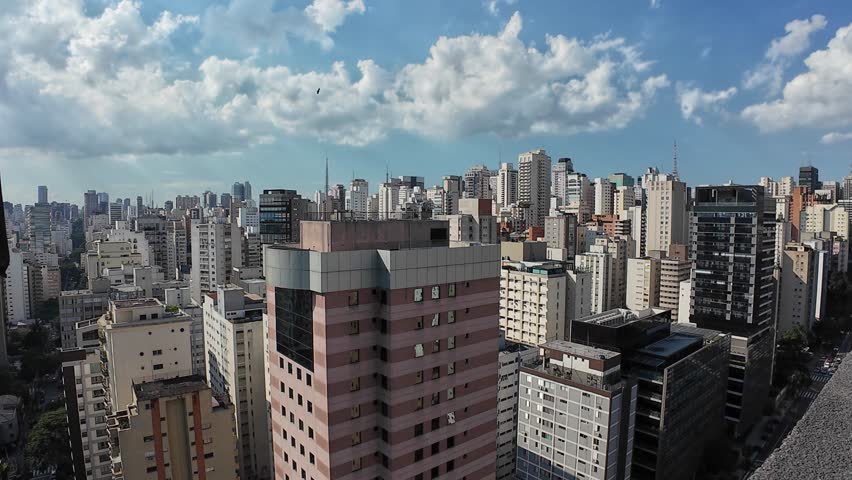 The skyline of the Jardins neighborhood in Sao Paulo, Brazil shot from a highrise rooftop
